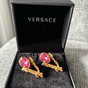 Versace Gold Earrings with Pink Accents